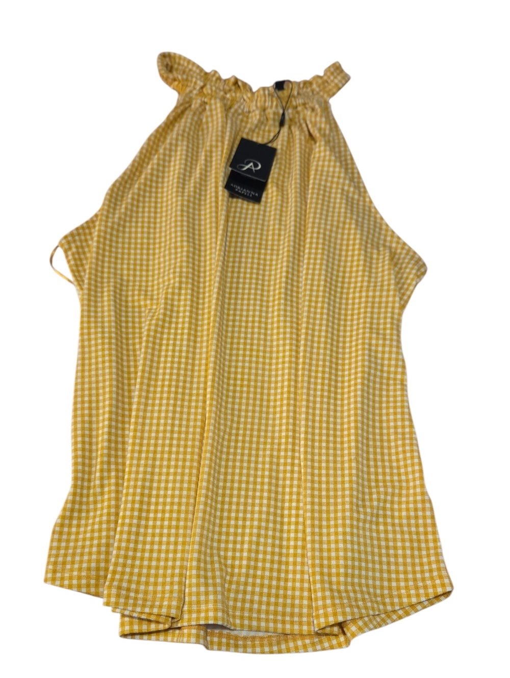 ADRIANNA PAPELL Yellow Gingham Halter Tank Top